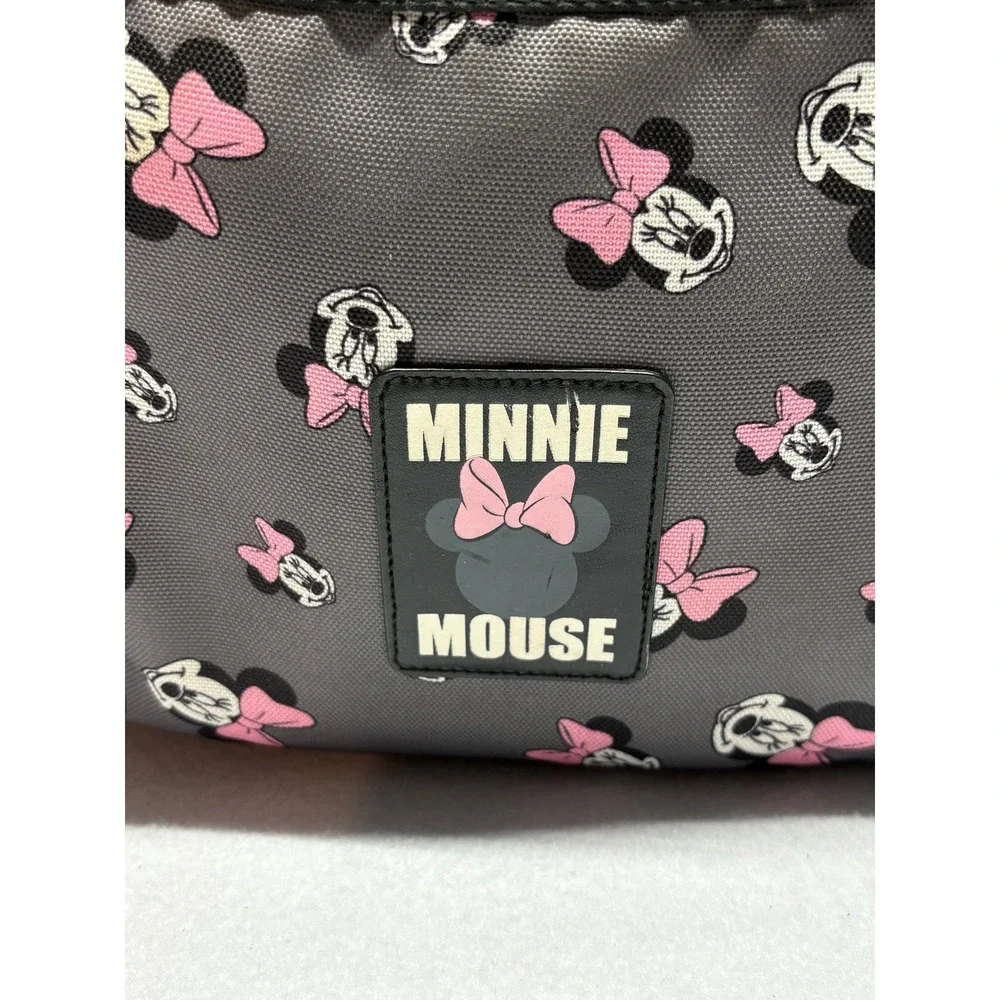 Disney Minnie Mouse Diaper Bag Backpack Gray Pink Bow Insulated Pocket Padded